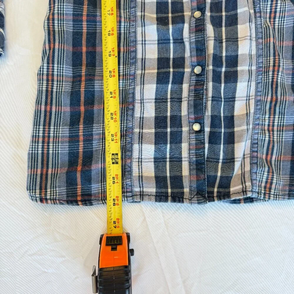 Ralph Lauren Girls ShirtDress 8 Blue with pink Plaid Pearl Snap Flannel Western